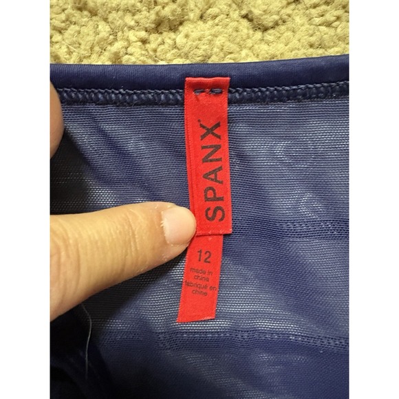 Spanx One Piece Swimsuit Women 12 Built in Bra Navy Stripe Adjustable Straps - Picture 2 of 5